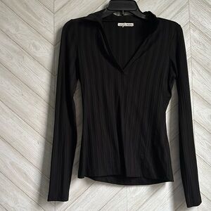 Reformation two piece set black pants long sleeve top ribbed XS